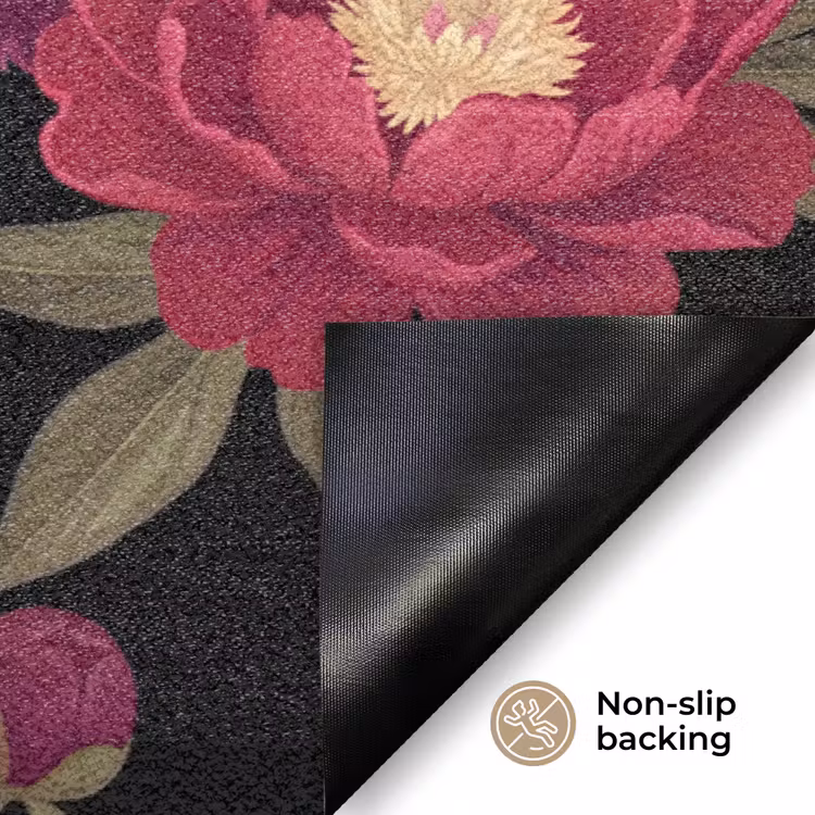 Bloemen - Patroon - Botanisch - Rood - Zwart Deurmat klein -antislip_EN
