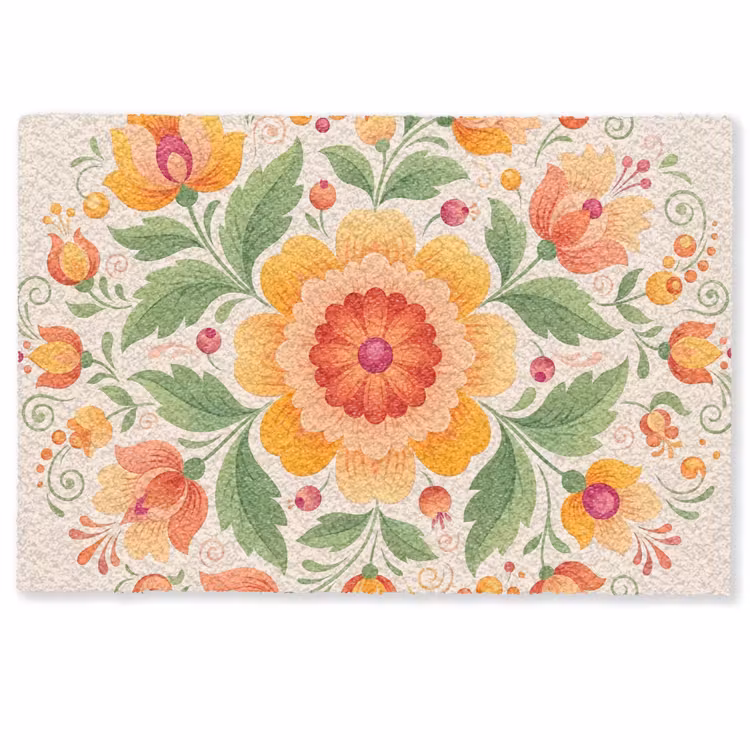 Bloemen - Patroon - Decoratief - Oranje Deurmat klein -zkaufland3d