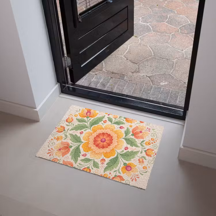 Bloemen - Patroon - Decoratief - Oranje Deurmat klein -sfeer5