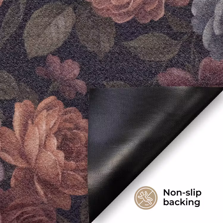 Bloemen - Patroon - Vintage - Donker - Roze Deurmat klein -antislip_EN