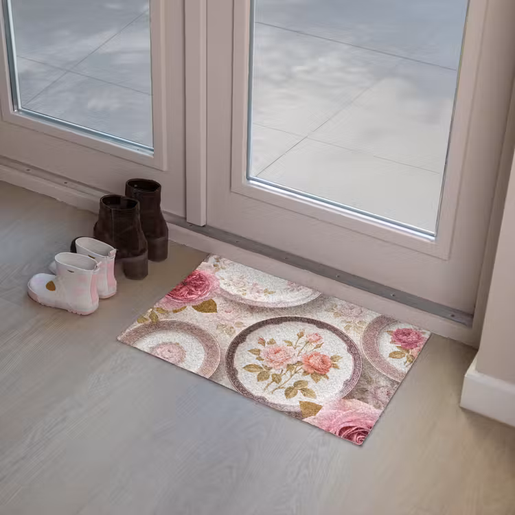 Bloemen - Patroon - Vintage - Roze - Decoratie Deurmat klein -sfeer3