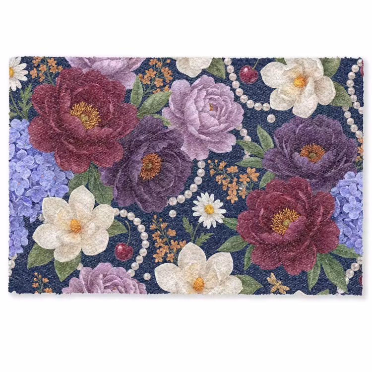 Bloemen - Parels - Decoratie - Modern - Blauw Deurmat klein -zkaufland3d