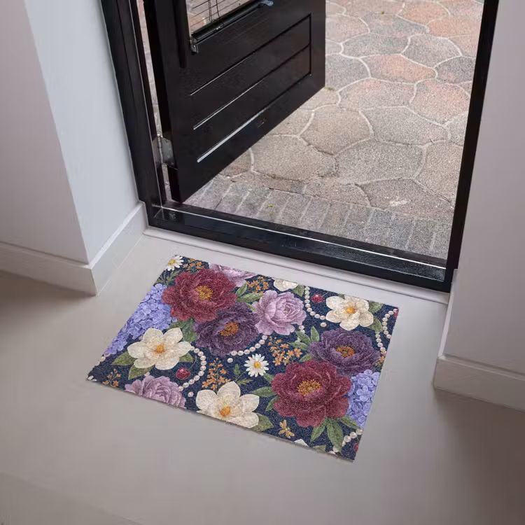 Bloemen - Parels - Decoratie - Modern - Blauw Deurmat klein -sfeer5