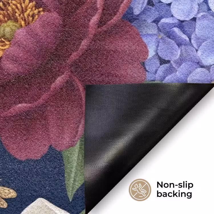 Bloemen - Parels - Decoratie - Modern - Blauw Deurmat klein -antislip_EN