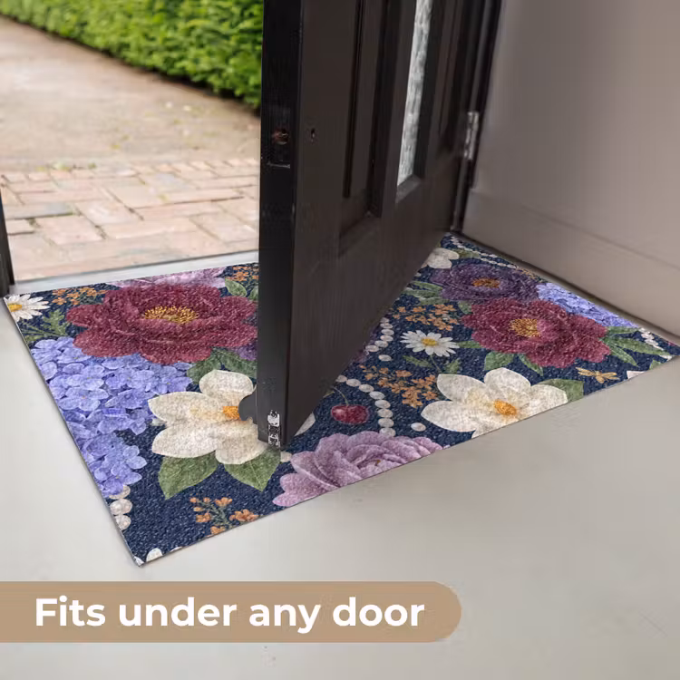 Bloemen - Parels - Decoratie - Modern - Blauw Deurmat klein -USP_EN