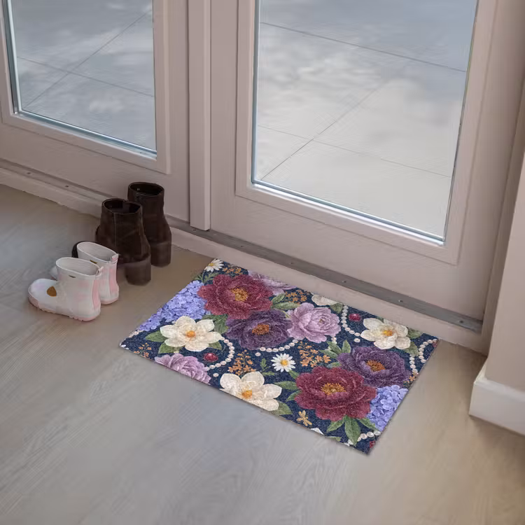 Bloemen - Parels - Decoratie - Modern - Blauw Deurmat klein -sfeer3