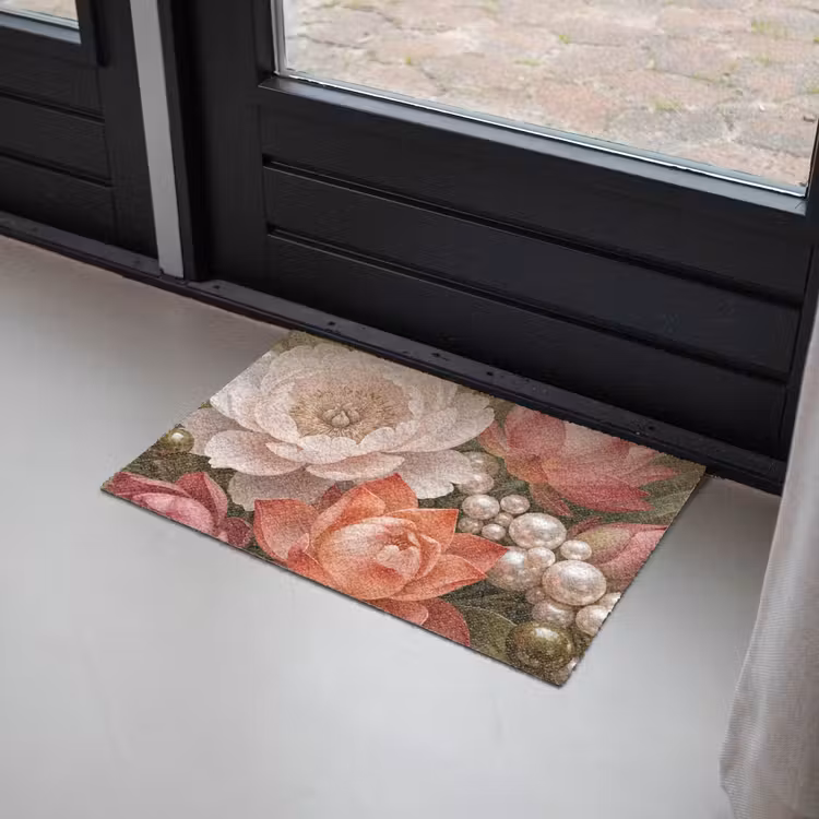 Bloemen - Parels - Elegant - Roze - Wit Deurmat klein -sfeer2