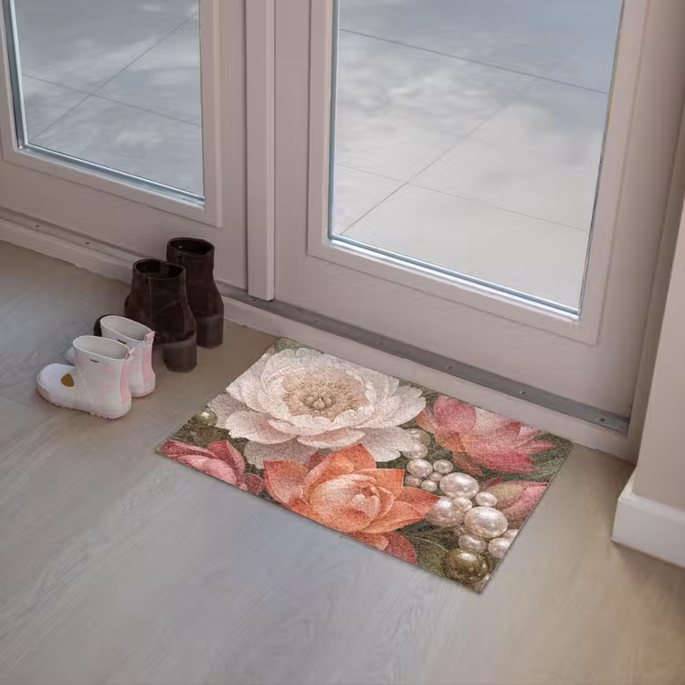 Bloemen - Parels - Elegant - Roze - Wit Deurmat klein -sfeer3