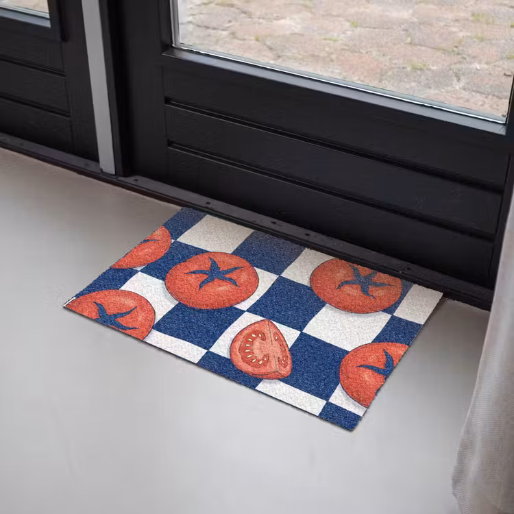 Eten - Tomaten - Keuken - Illustratie - Rood-Blauw Deurmat klein -sfeer2
