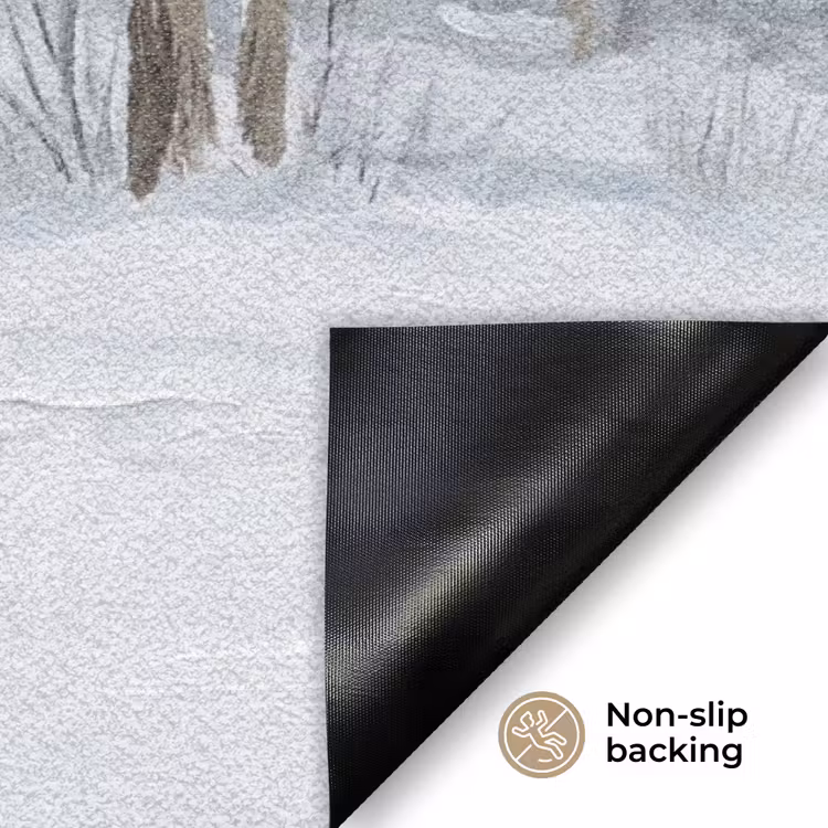 Bospad - Dennen - Sneeuw - Winter - Rustgevend Deurmat klein -antislip_EN