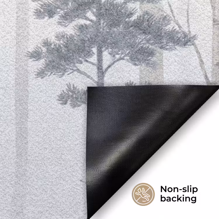 Bos - Bomen - Mist - Natuur - Illustratie - Grijs Deurmat klein -antislip_EN