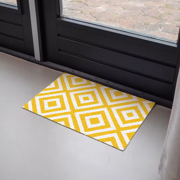 Geometrisch - Lijnen - Modern - Geel - Wit Deurmat klein 898 -sfeer2