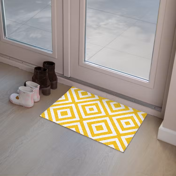 Geometrisch - Lijnen - Modern - Geel - Wit Deurmat klein 898 -sfeer3
