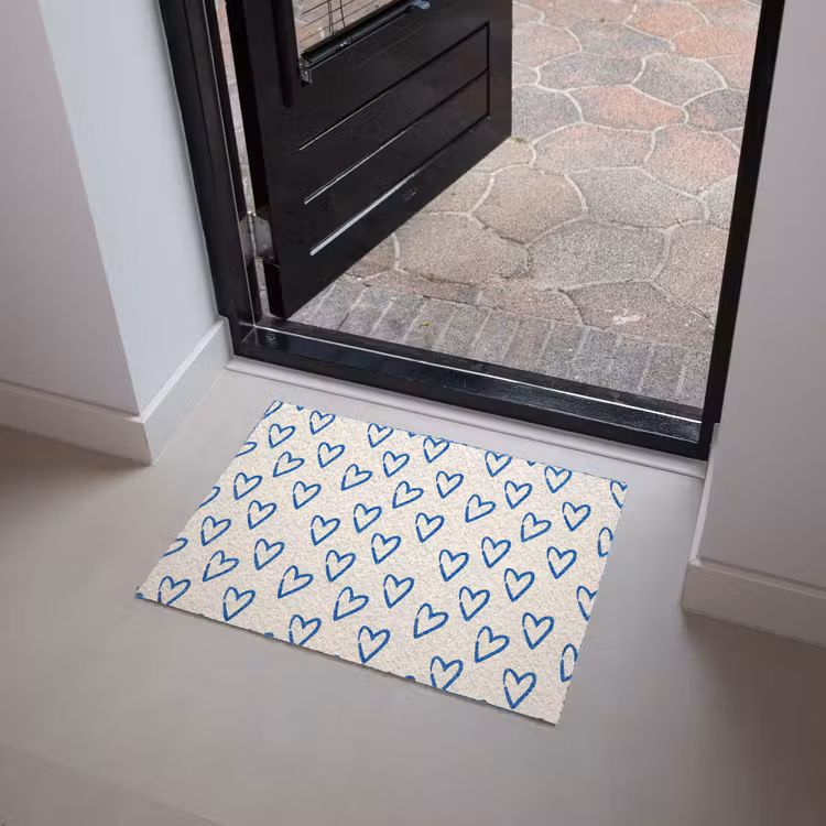 Hartjes patroon - Blauw - Beige - Liefde Deurmat klein -sfeer5