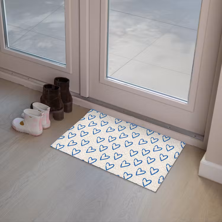 Hartjes patroon - Blauw - Beige - Liefde Deurmat klein -sfeer3