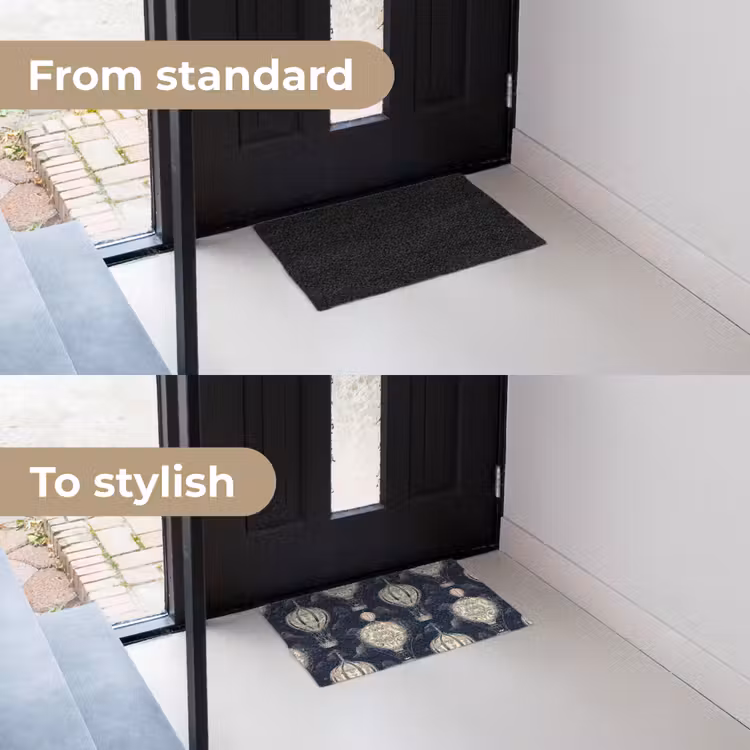 Luchtballonnen - Wolken - Patroon - Donkerblauw Deurmat klein 898 -voor-na_EN
