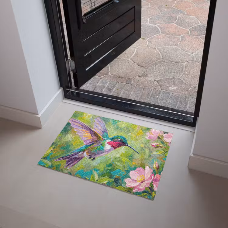 Kolibrie - Bloemen - Natuur - Kleurrijk Deurmat klein -sfeer5