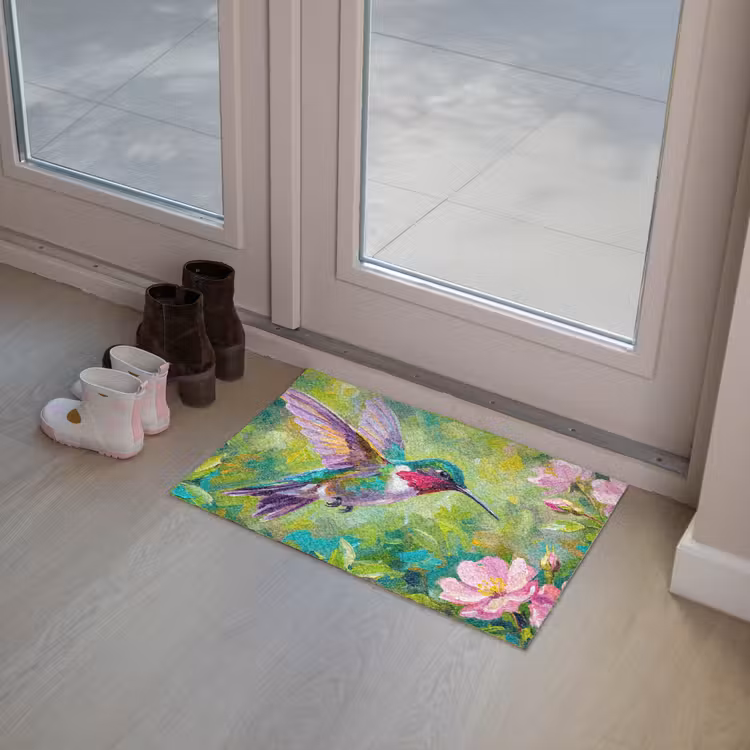 Kolibrie - Bloemen - Natuur - Kleurrijk Deurmat klein -sfeer3