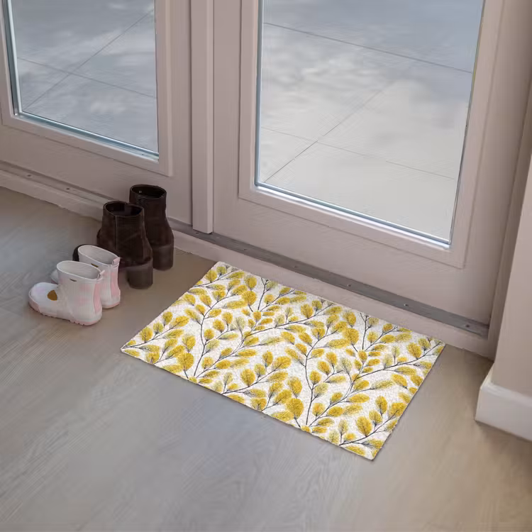 Bladeren - Botanisch - Elegant - Geel - Zwart Deurmat klein 898 -sfeer3