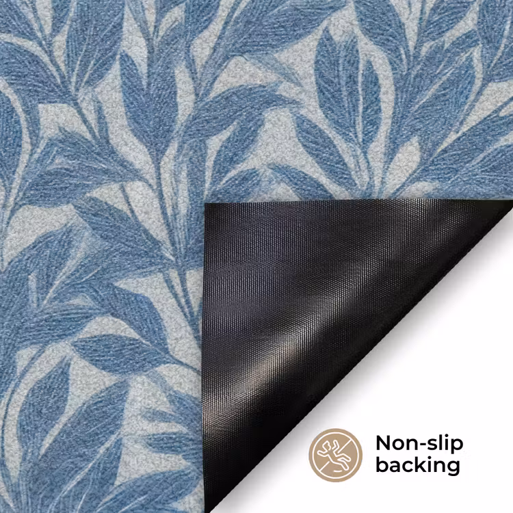 Bladeren - Klassiek - Patroon - Donkerblauw - Vintage Deurmat klein 898 -antislip_EN