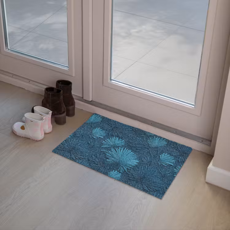 Bladeren - Reliëf - Patroon - Oceaanblauw - Modern Deurmat klein 898 -sfeer3