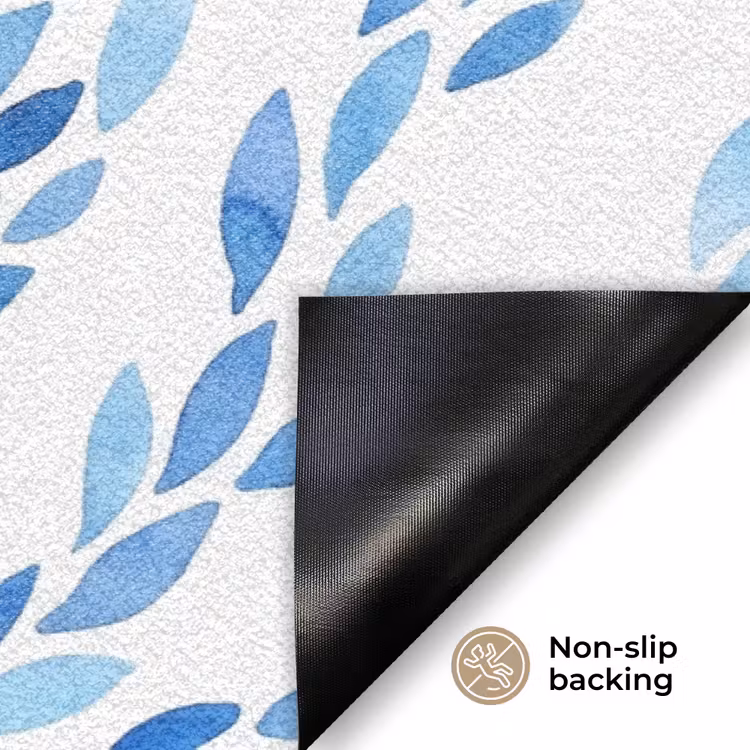 Bladeren - Aquarel - Patroon - Modern - Blauw Deurmat klein -antislip_EN