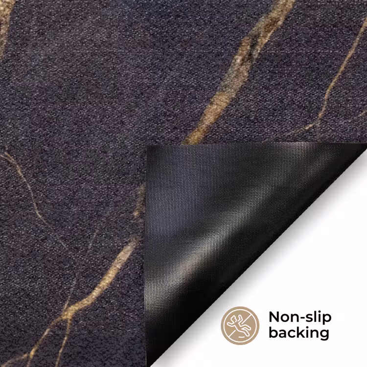 Marmer - Gouden aders - Abstract - Zwart Deurmat klein -antislip_EN