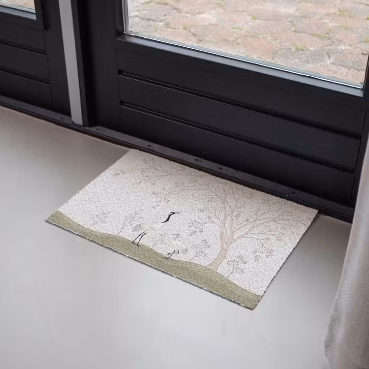 Minimalistisch - Kraanvogels - Blauw Deurmat klein -sfeer2