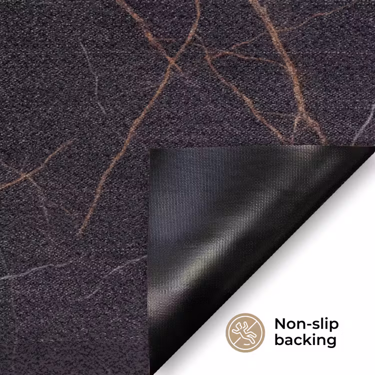 Natuursteen - Marmerpatroon - Abstract - Modern - Zwart - Goud Deurmat klein -antislip_EN