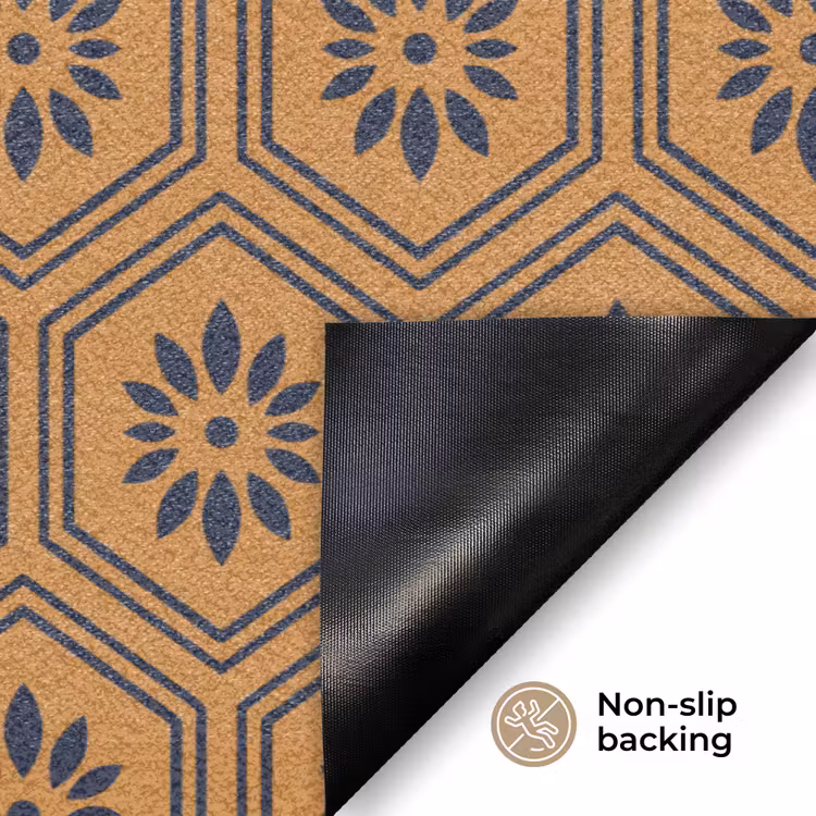 Okergeel - Patroon - Bloem - Donkerblauw Deurmat klein 898 -antislip_EN