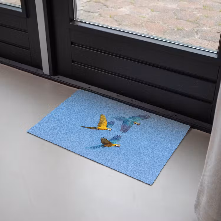 Papagaai - Vliegen - Blauw - Geel Deurmat klein -sfeer2