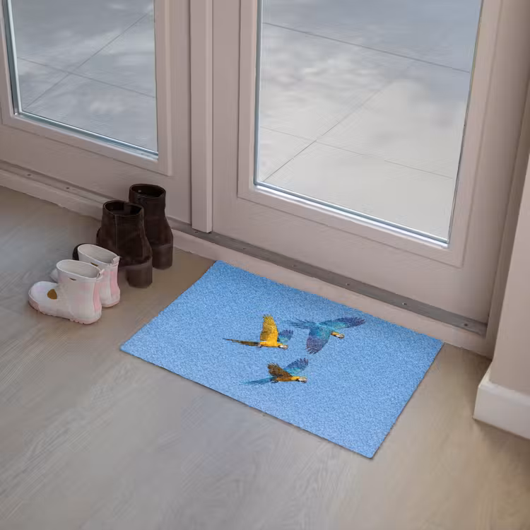 Papagaai - Vliegen - Blauw - Geel Deurmat klein -sfeer3