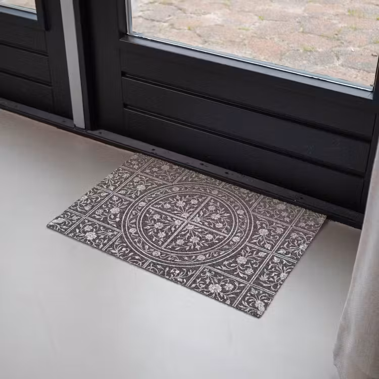 Patroon - Bloemmotief - Decoratie - Klassiek - Zwart Deurmat klein -sfeer2