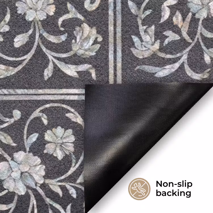Patroon - Bloemmotief - Decoratie - Klassiek - Zwart Deurmat klein -antislip_EN