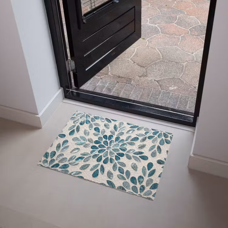 Patroon - Bladeren - Abstract - Modern - Turquoise Deurmat klein -sfeer5