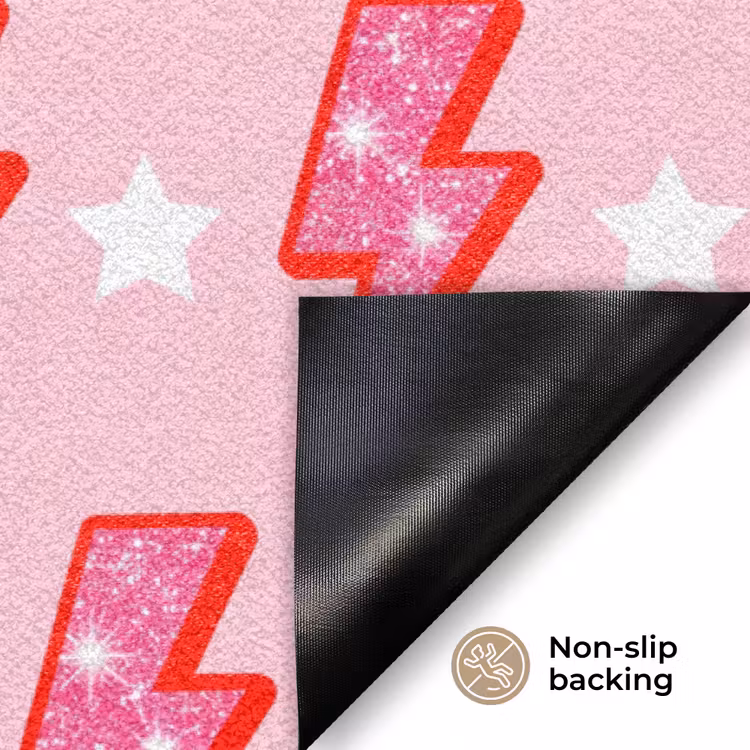 Patroon - Bliksem - Ster - Glitter - Roze Deurmat klein -antislip_EN