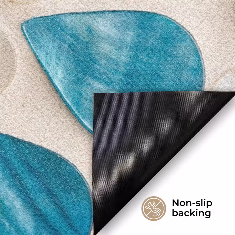 Patroon - Mozaïek - Schelpen - Abstract - Turquoise Deurmat klein -antislip_EN