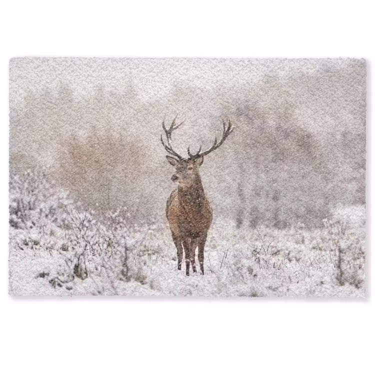 Edelhert - Bos - Sneeuw - Winter - Majestueus Deurmat klein -zkaufland3d