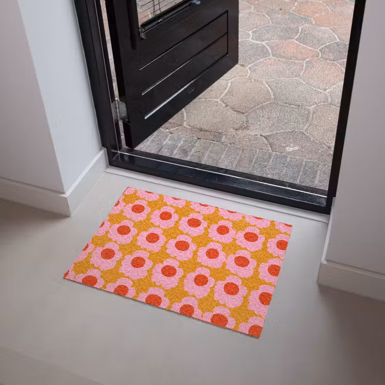 Retro - Bloemen - Roze Deurmat klein 898 -sfeer5