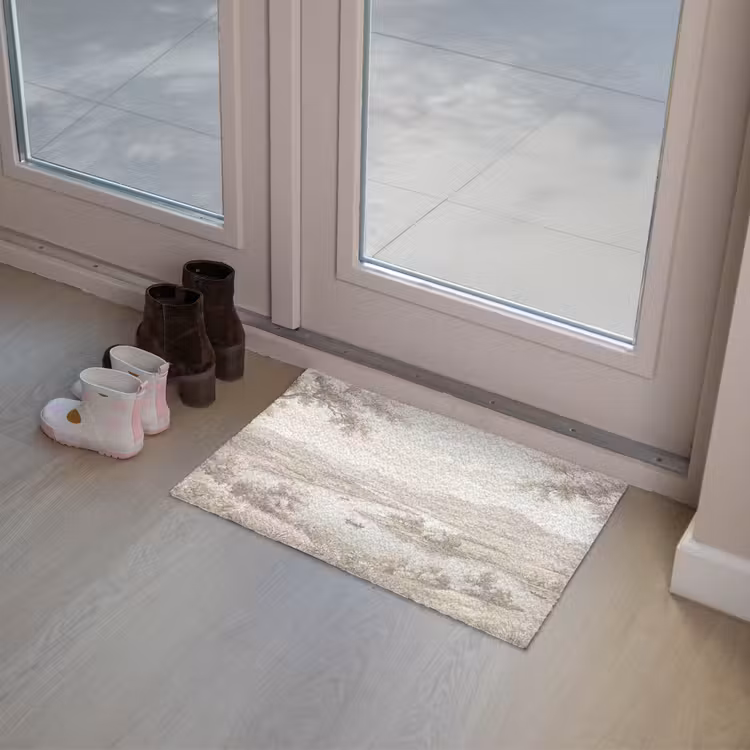 Rivierlandschap - Bergen - Natuur - Vintage - Beige Deurmat klein -sfeer3