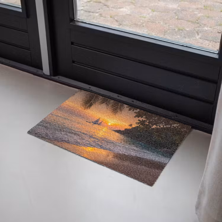 Zee - Zonsondergang - Boot - Natuur - Oranje Deurmat klein -sfeer2