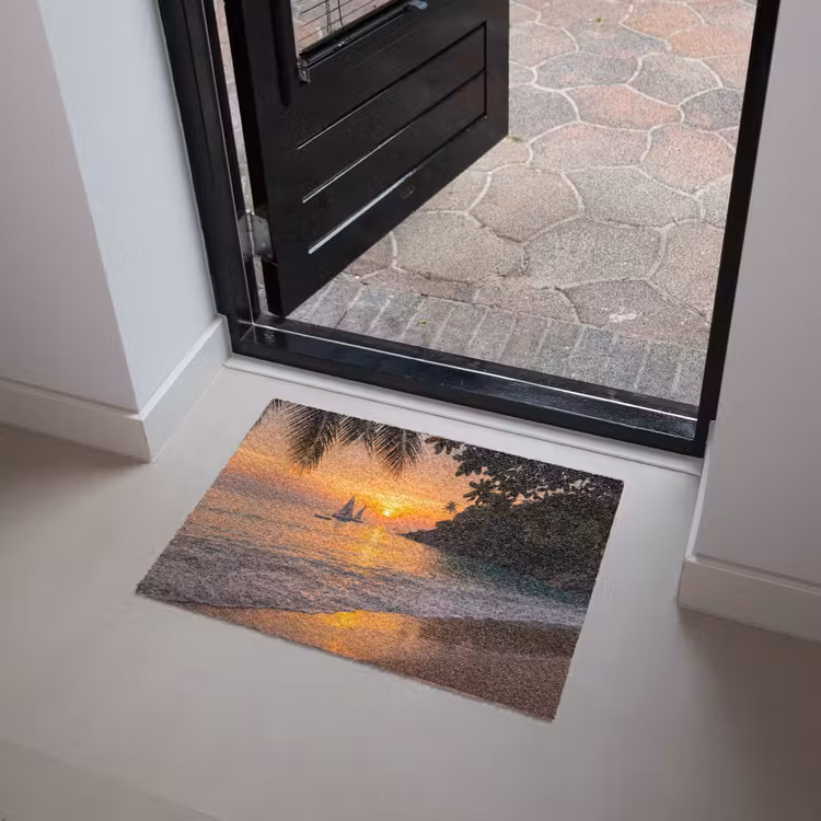 Zee - Zonsondergang - Boot - Natuur - Oranje Deurmat klein -sfeer5