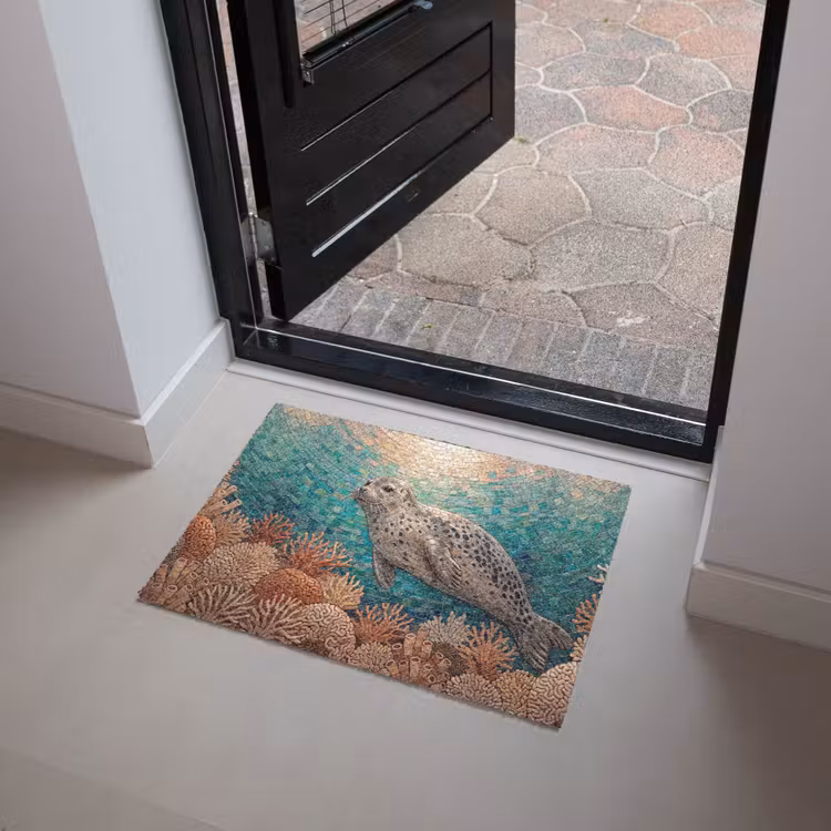 Zeehond - Mozaïek - Onderwater - Dieren - Blauw Deurmat klein -sfeer5