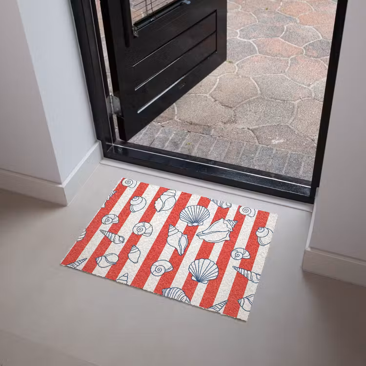 Schelp - Zeedieren - Zomer - Illustratie - Rood - Blauw Deurmat klein -sfeer5