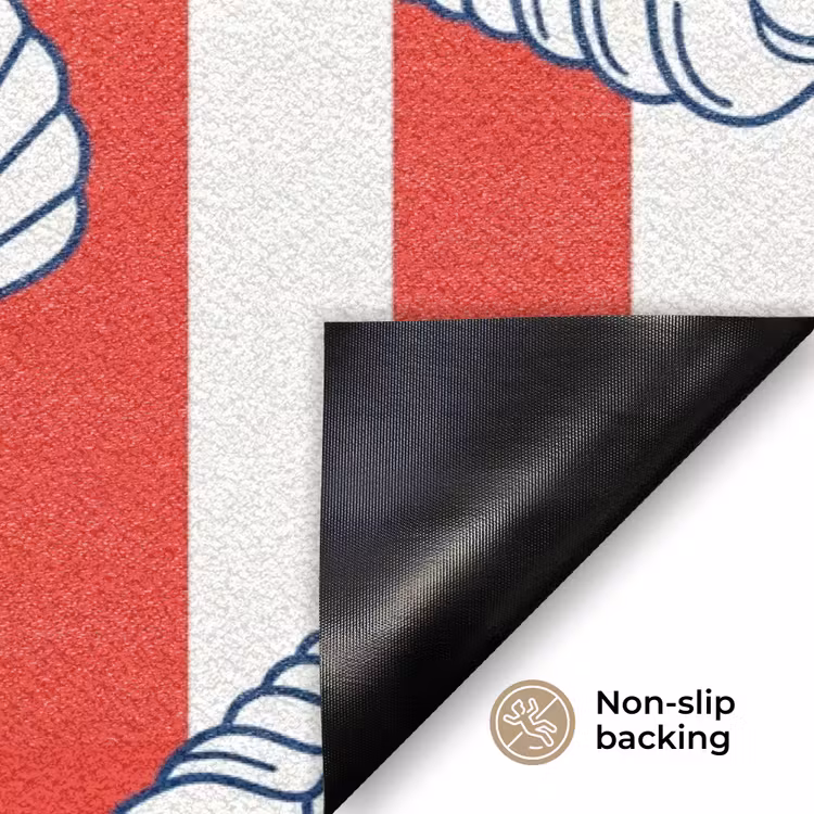 Schelp - Zeedieren - Zomer - Illustratie - Rood - Blauw Deurmat klein -antislip_EN