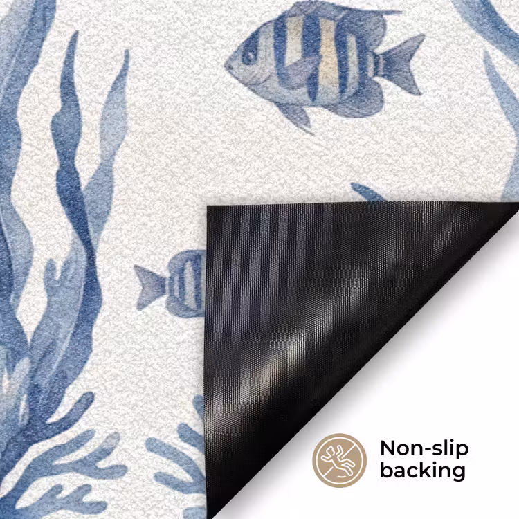Schelp - Spiraal - Zeeleven - Aquarel - Blauw Deurmat klein -antislip_EN