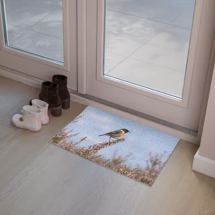 Roodborsttapuit - Heide - Paars - Natuur - Sfeervol Deurmat klein -sfeer3