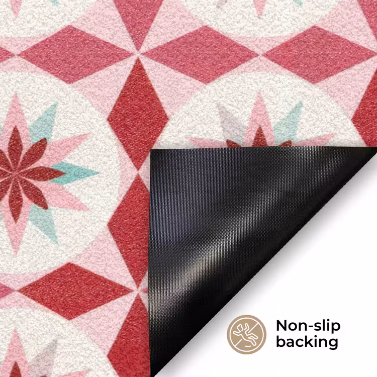 Tegelpatroon - Sterren - Retro - Roze - Mintgroen Deurmat klein 898 -antislip_EN