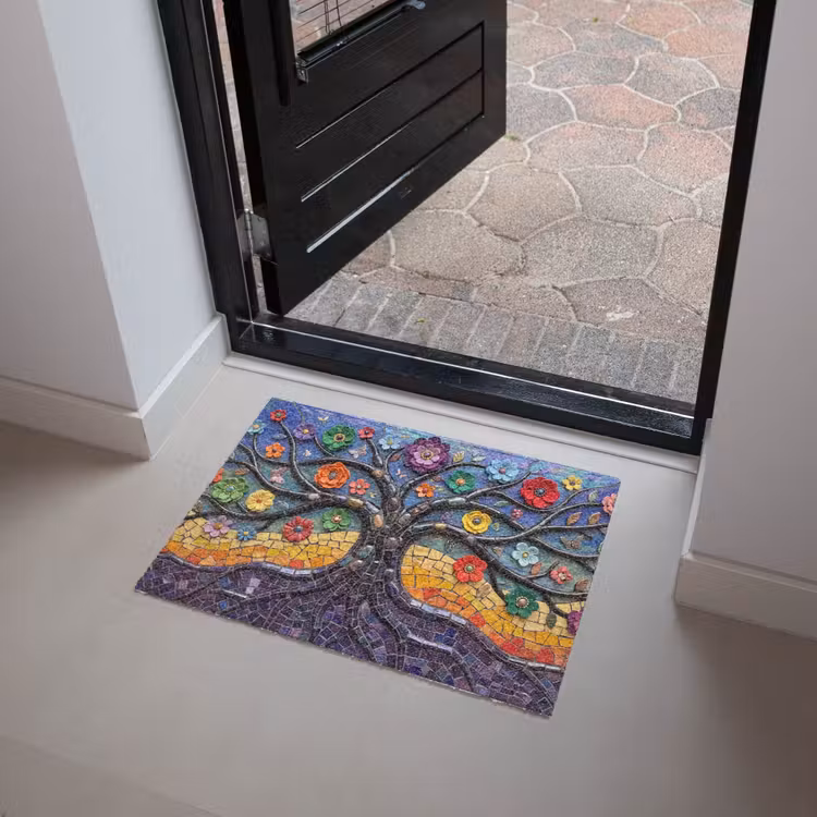 Levensboom - Mozaïek - Bloemen - Kleurrijk - Vrolijk Deurmat klein -sfeer5
