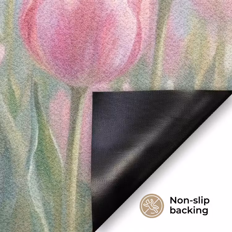 Tulpen - Veld - Lente - Roze Deurmat klein -antislip_EN